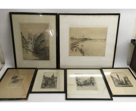 A collection of late 19th/early 20th century lithograph prints of street scenes and portraits, some signed. - NO RESERVE