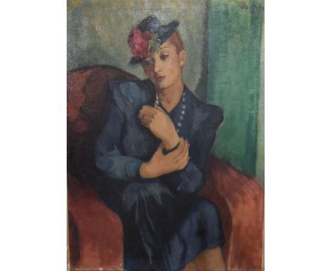 A framed oil on canvas, portrait of a seated lady. H.78 x 60cm 