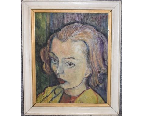 A framed oil on board, portrait of a woman. H.70 x 60cm 