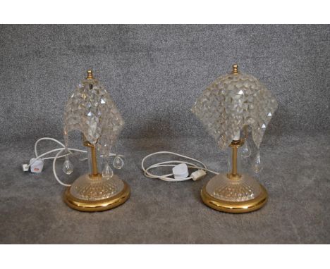 A pair of gilt metal and crystal handkerchief table lamps. H.42 x 20cm 