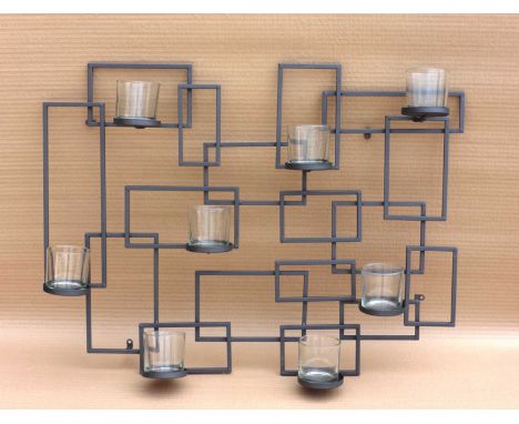 Two iron metal hanging tea light holders, 61x78x14cm. (2)