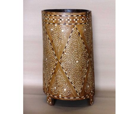 Bone inlaid wooden planter.