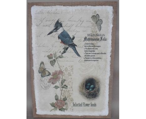 Natural beauty bird Hessian prints, 70x50x3cm. (4)