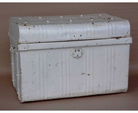 White painted tin trunk.