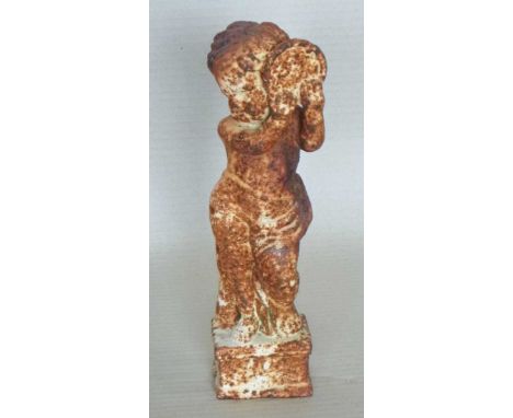 Cast iron cherub and tambourine - cream rust. (4)