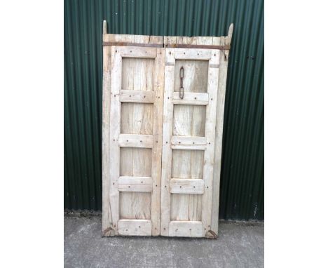 A vintage hardwood exterior door, 202x115x5cm. 