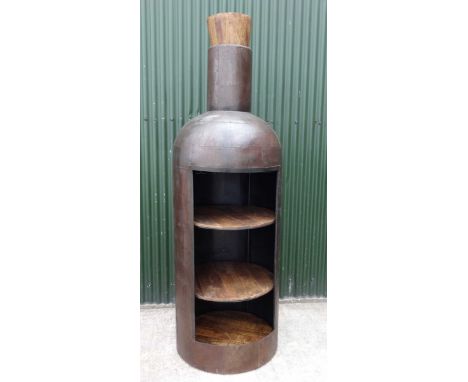 A large vintage industrial style iron wine bottle cabinet, 245x80x80cm.