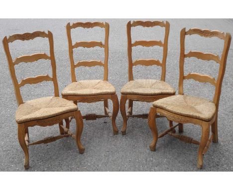 Set of four rush seat ladder back chairs, 104x52x44cm. (1 set of 4)