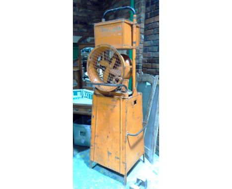 A vintage painted metal industrial fan unit, 220x57x64cm. 