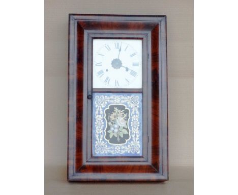 Mahogany wall clock, 66x39x11cm.