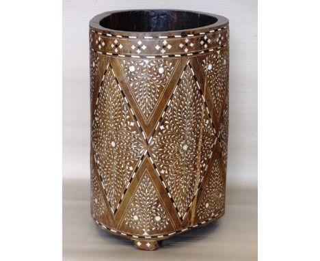 Bone inlaid wooden planter.