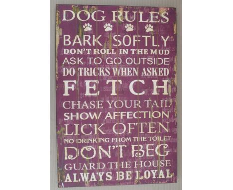 'Dogs Rule' faux wood panel plaques, 91x61x4cm. (5)