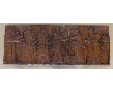 A decorative carved wooden panel, 75x198x6cm.
