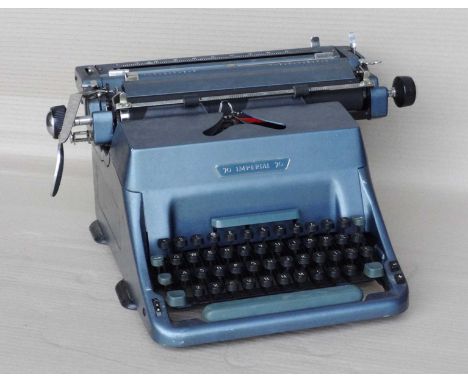 Blue 'Imperial' old typewriter.
