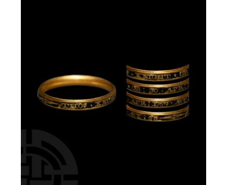 Dated 1767 AD. A large gold annular band with keeled inner face, the external face inscribed: 'THOS . KNIGHT . OB : 30 . APR 