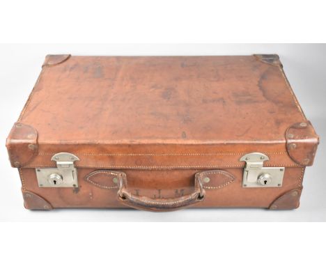 A Nice Quality Vintage Leather Suitcase, 56cms Wide 