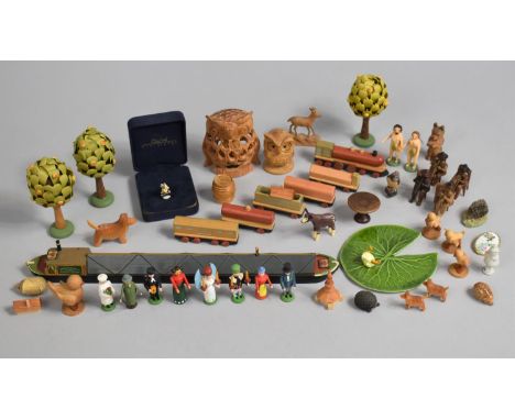 A Collection of Various Wooden Miniatures to Comprise Figures, Adam and Eve, Train, Horse etc Together with a Miniature Boxed