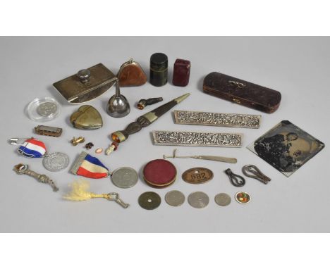 A Collection of Various Curios to Comprise Repousse White Metal Comb Mounts, Silver Plate Heart Shaped Vesta, Blotter,  GWR P