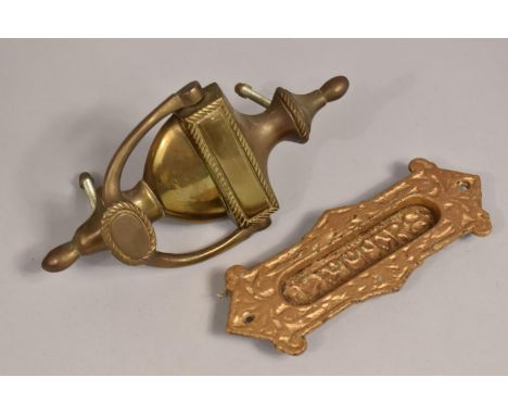 A Vintage Brass Georgian Style Door Knocker,20cms High together with a Cast Metal Letter Flap, 18cms Wide 