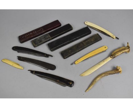A Collection of Vintage Cut Throat Razors, Letter Opener, Pen Knives Etc 