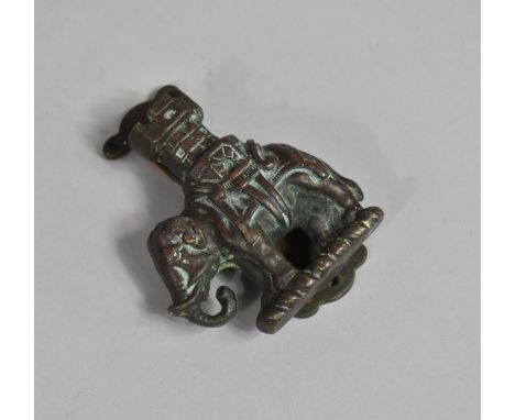 A Novelty Vintage Brass Door Knocker in the Form of Elephant with Castle, 9cms high 
