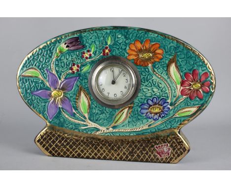 An Art Deco Anemone Faience D'art BH Ceramic Mantle Clock, 28.5cm Wide 
