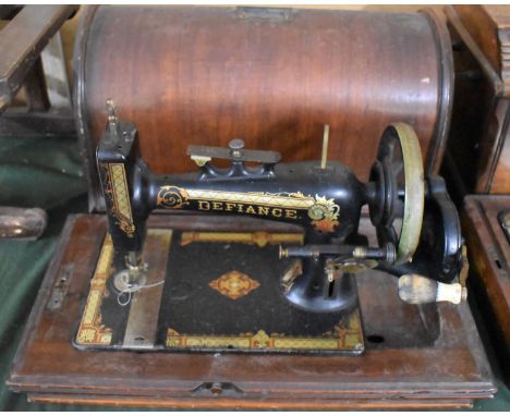 A Vintage Cased Manual Sewing Machine, The Defiance 