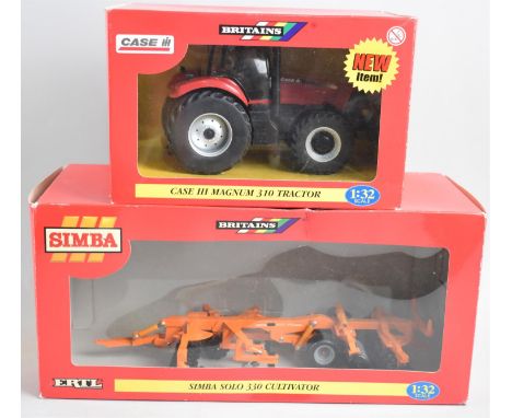 Two Boxed Britains Diecasts, Case Magnum 310 Tractor and Simba Solo 330 Cultivator 