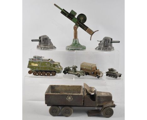 A Collection of Various Vintage Diecast Army Toys and Guns to include Astra Pompom Gun, Astra Fort Guns Etc 