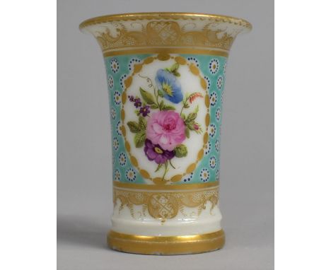 A Small Swansea Porcelain Vase Decorated with Rose Cartouche on Blue Pattern Ground and with Gilt Trim, 7cm high 