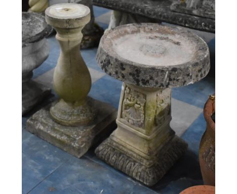 Two Reconstituted Stone Items, Sundial Stand and Bird Bath, Latter 38cms Diameter and 50cms High 