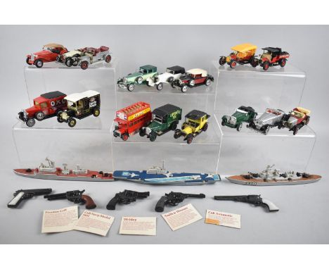 A Collection of Various Vintage Diecast Toys to include Battleships, Vintage Vans and Miniature Pistol Model 