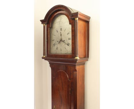 A George III Cornish mahogany eight day longcase clock by Charles Read of Helston - the silvered arched dial with Roman chapt