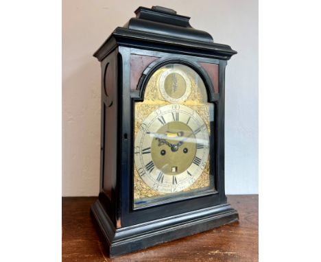 A George II ebony and mahogany cased striking bracket clock by Henry Haynes of Daventry - the brass eight day double fusee mo