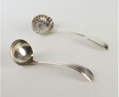 A Victorian silver sifter spoon by Yapp and Woodward, hallmarked Birmingham 1850, together with a silver cream ladle by E. Vi