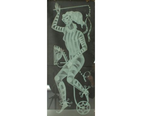 Peter Wheeler (20th century): Whitefriars interest - an engraved glass panel, created by the young artist Peter Wheeler at Ki