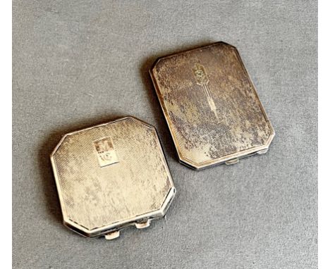 Two George VI silver Art Deco style compacts - Birmingham 1947 and 1949, both of rectangular form with clipped corners and en