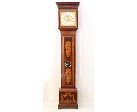 An early 18th century mahogany, satinwood and marquetry eight day longcase clock - the square brass dial with silvered Roman 