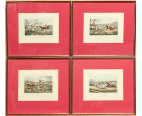 A set of four hand coloured lithographs by J. Harris after Henry Alken, 'R. Ackermann's Hunting Scraps' - titled 'Gone Away',