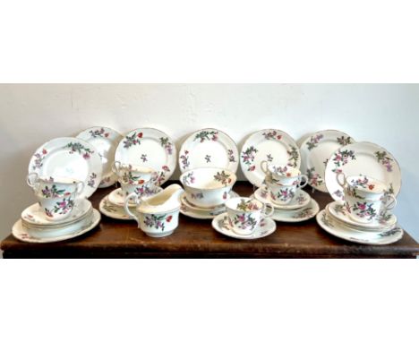 An Aynsley bone china part tea service - mid-20th century, green printed factory marks, decorated with sprays of spring flowe