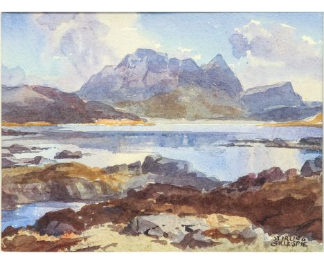 Stirling Gillespie (Scottish, 1908-1993) 'Cul Mor from Stac Pollaidh', Lch Lurgainn watercolour, signed lower right, titled t