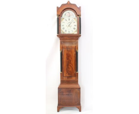 A Regency inlaid mahogany eight day longcase clock with moonphase by Thomas Trall of Brisol - the signed, painted arched Roma