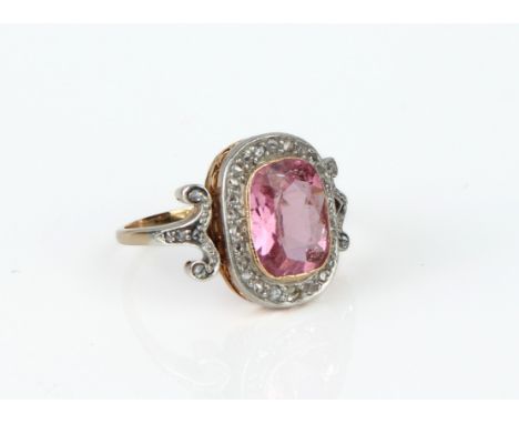 A mid-century 18ct gold, platinum, mine-cut topaz and diamond cluster ring - unmarked, tests as 18ct and platinum, the approx