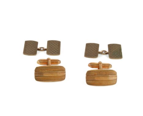 A pair of vintage 9ct rose gold cufflinks - hallmarked Birmingham 1949, with engine turned decoration; together with a pair o