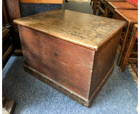 A late 19th century cedar wood trunk - rectangular, with triple hinged lid and plinth base. (LWH 66 x 51 x 47.5cm)
