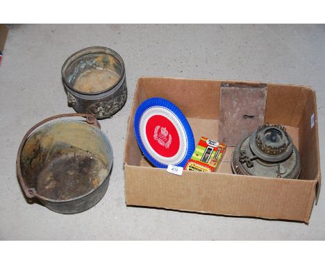 A door lock, jam pans, oil lamp base etc.