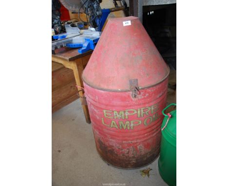 An "Empire Oil Lamp" barrel with discharge pump, 38 1/2" high, approx.