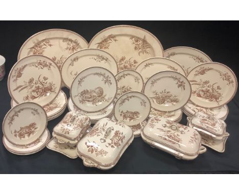 A 19th century Aesthetic Movement Seasons pattern dinner set by J F Wileman Staffordshire inc five graduated oval plates, twe