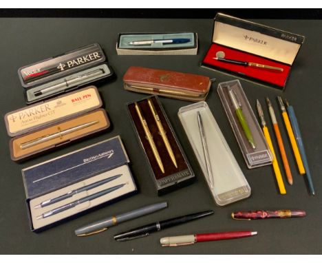 Pens &amp; Writing Equipment - Conway Stewart Dinkie fountain pen, red marbleised body; others, Paper mate, Parker etc roller
