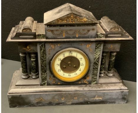 A 19th century Ashford black marble architectural mantel clock, 34.5cm high, 44cm wide, 14.5cm deep 
